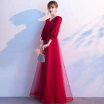 Toast Bride 2021 new red gauze dress pregnant women Spring and Autumn long sleeve back door wedding evening dress dress dress women Autumn