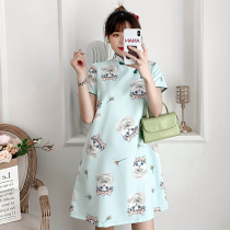 Young cheongsam large size thin womens summer kitten print national tide improved version of daily meat shading light-colored skirt