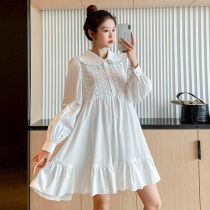  Western style age-reducing shirt short skirt large size autumn hollow stitching ruffle loose shading meat white mind dress