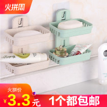 Wall-suction double-layer soap holder bathroom drain soap box powerful suction cup soap holder wall rack