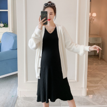 Pregnant women dress autumn and winter mink cardigan jacket knitted vest skirt two-piece v collar wool skirt spring and autumn
