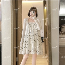 Pregnant women autumn dress hipster chiffon suspender skirt knitted cardigan set long foreign-quality pregnant dress Spring