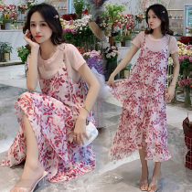  Pregnant womens dresses Summer Western style camisole long skirt Chiffon net red trendy mother pregnant woman floral skirt suit