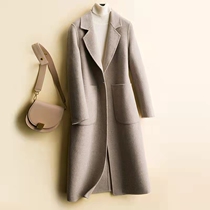 Double-sided cashmere coat womens long suit collar woolen coat slim high-end wool woolen woolen coat overcoat work thick