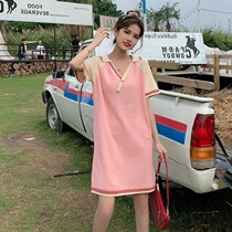 Three or four months pregnant women Sports dresses for pregnant women Polo dresses for pregnant women One-piece t-shirt dress color matching
