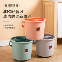 Belt wheel Home Thickened Mop Bucket Plastic Swivel Wringing Water Mound Single Barrel Manual Squeeze Bucket Mopping Bucket Mopping Bucket