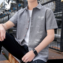 Playboy summer short-sleeved shirt mens port wind casual half-sleeve Korean version of the trend slim printed shirt summer clothes