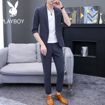 Playboy mens suit Korean slim casual jacket mid-sleeve summer thin small suit three-point sleeve