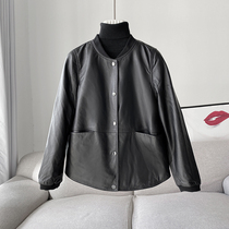  2021 spring and autumn Haining leather leather clothes womens fashion new vegetable tanned sheepskin baseball clothes short jacket jacket