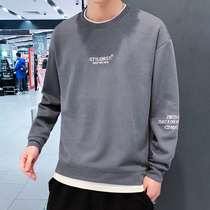 Fake two-piece sweater mens spring and autumn Korean version of the trend round neck casual long sleeve overcoat loose and wild jacket