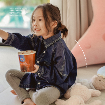 Shi Pea Girl Denim Shirt Baby Vintage Long Sleeve Shirt Childrens Style Top 2021 Childrens Clothing New