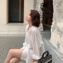 Pregnant woman shirt spring and autumn paragraph 2022 new outwear medium length loose blouses woman professional dress pure color long sleeve shirt
