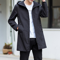 Windbreaker men long hooded fashion casual solid color large jacket men 2021 Spring and Autumn New coat thin