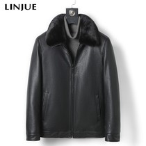 2021 new leather down jacket leather men's short removable mink collar liner deerskin jacket winter
