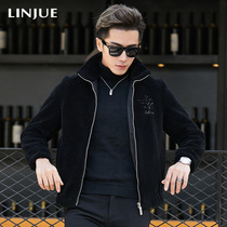 Haining Fur One Mens Sheep Sheared Lamb Fur Jacket Mens Leather Short Standing Collar Youth Jacket