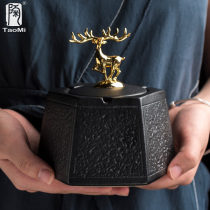 Pottery fans creative black pottery ashtray household large ceramic personality with cover anti-fly ash car fashion trend ashtray