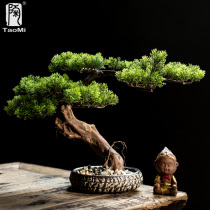 Pottery fans new Chinese welcome pine bonsai ornaments home living room porch simulation green plant Model Room soft decoration decorations