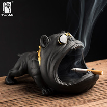 Pottery fans home cartoon dog ashtray cute creative ceramic large ashtray with cover personality trend windproof and fly ash