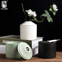 Tao Fans Home Ashtrays Living-room Anti-Fly Ash Vehicle With Cover Ceramic Individuality Trend Office Smoke Cylinder Home Pendulum