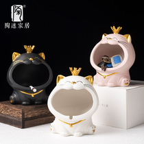Pottery fans cute animals cat ashtray ceramics home Creative Anti-flying ash car ashtray girl storage ornaments