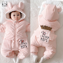 Net red newborn baby clothes winter clothes baby girl cute princess padded jumpsuit cotton-padded jacket out autumn and winter suit