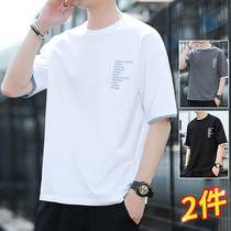  Short-sleeved t-shirt Mens summer ins trend brand loose t-shirt casual all-match simple cotton printed top clothes