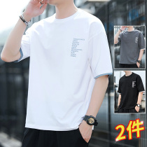 Short-sleeved t-shirt mens summer ins fashion brand loose t-shirt casual wild simple cotton printed top clothes