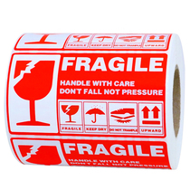 300 Reel Red Fragile Warning Label Sticker Tones for Shipping and Packaging