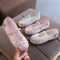Girls embroidered shoes Spring and summer Chinese style cloth shoes baby costume performance shoes old Beijing cloth shoes children Hanfu shoes