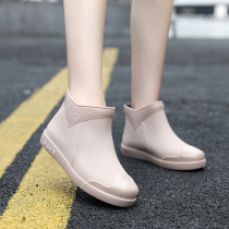 Short tube rain shoes womens non-slip summer warm water shoes kitchen waterproof rubber shoes mid-tube womens fashion Korean rain boots