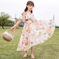 Zhongda childrens chiffon floral dress 2021 new girls summer dress long dress childrens clothing princess skirt thin summer