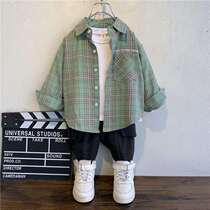 Boy shirt Spring and autumn in small and small children Plaid Shirt Children Dress Foreign Air Baby Long Sleeve Cotton Blouse Thin Coat Tide