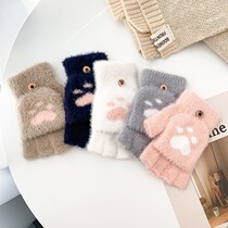 Winter childrens gloves little girl cute flip half finger baby boy winter rabbit cartoon student warm girl