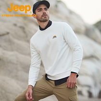 Jeep Jeep early autumn snow mountain print round neck sweater mens outdoor bead stretch top skin-friendly casual jumper