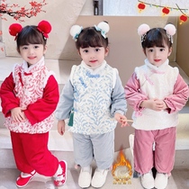 Hanfu winter clothes girls New Year clothes 2021 Winter Tang suits childrens New Year festive clothes baby New year clothes