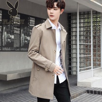 Playboy 2021 autumn new long windbreaker men Korean fashion trend British wild wild men jacket handsome