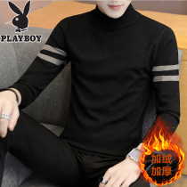 Playboy trend men half turtleneck sweater autumn and winter base shirt Korean slim sweater plus velvet thickened