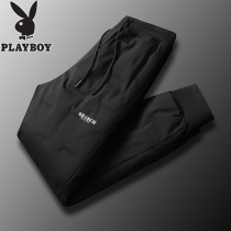 Playboy down pants men 2021 New wear thin trousers autumn and winter plus velvet casual pants warm pants