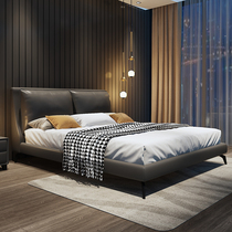 Modern simple leather bed Italian light luxury net red double bed Master bedroom storage design Wedding bed 1 8 meters small apartment type