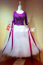 New modern dance suit costume performance costume stage suit national standard dance dress competition dress purple and white