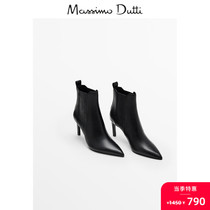 When season ex-gratia Massimo Dutti woman shoes black pointed fine heels with design Ankle Boots Fashion Short Boots 11168850800