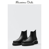 Massimo Dutti Mens Shoes Black Napa Soft Leather Leather Chelsea Mens Casual Boots 12006850800