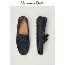 Massimo Dutti mens shoes knot decoration blue polished leather mens casual loafers 12370650400