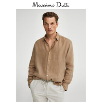 Massimo Dutti mens 2021 Autumn Winter New slim version pure dyed linen shirt 00141350707