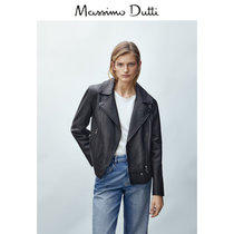 Massimo Dutti Womens Black Leather Biker Jacket Womens Jacket 04743643800