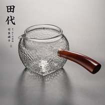 Handmade side handle glass Road cup thick tea divider heat-resistant kung fu tea set tea ceremony rosewood handle