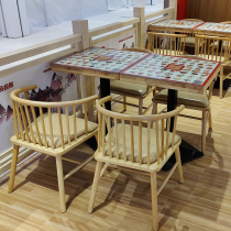 Nordic solid wood dining chair Leisure buffet restaurant table and chair combination Canteen catering snack Food City Fast food table and chair