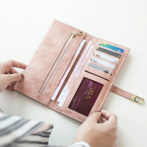 Rice printing wallet female long thin student simple Korean version 2021 New retro matte soft leather buckle two fold money clip