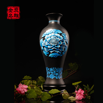 Jinwu charcoal carving rich and noble Furong Yutang spring vase home decoration crafts living room TV cabinet charcoal carving large ornaments