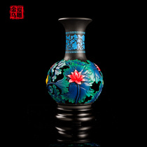 Jinwu charcoal carving Hollow lotus vase activated carbon carving home accessories crafts gifts creative living room Vase ornaments